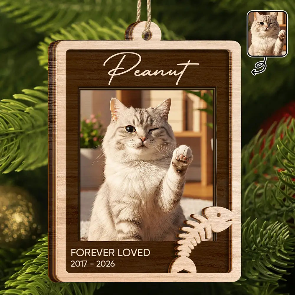 Christmas, Custom Photo, Memorial, Pet Lovers, Pet Memorial, Sympathetic, Upload Full Photo - Pet Memorial Christmas Gift - Personalized Custom Photo In Loving Memory 2-Layered Wooden Ornament