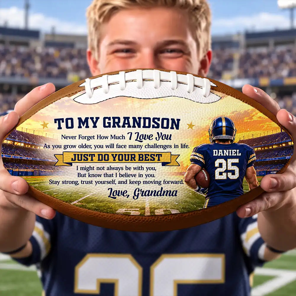 Football,Gift For Grandma,Gifts For Her,Grandma - Grandson,Icon,Sentimental,Top Market - Football Birthday Gift For Grandson - Personalized I Believe In You Leather Football