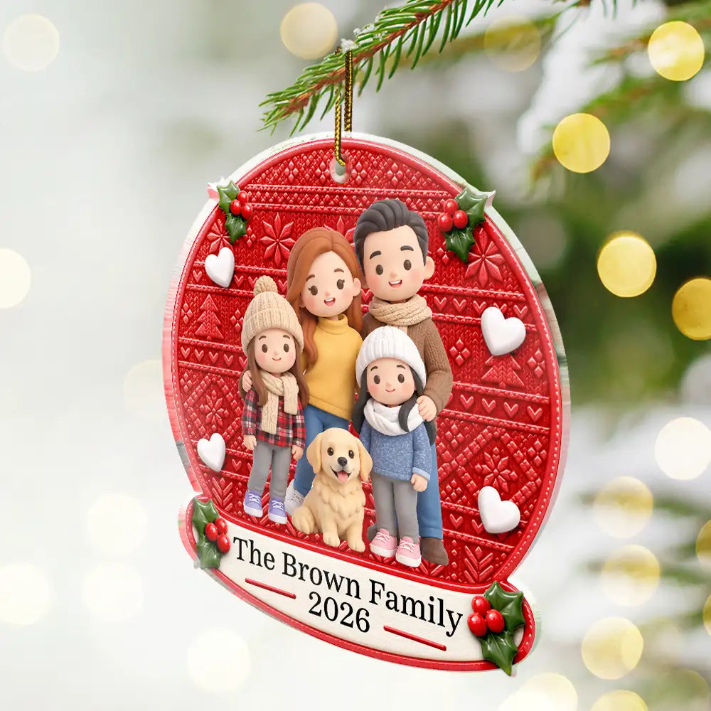 Art Design,Christmas,Custom Photo,Family,Happy,Indoor Decor,Photo - Clay Effect Doll - Family Christmas Gift - Personalized Clay Effect Family Portrait Acrylic Ornament