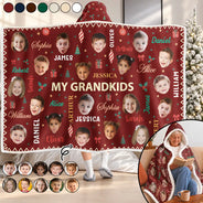 Christmas,Custom Photo,Cut-Face Photo,Gift For Grandma,Gifts For Her,Sentimental - Christmas Gift For Grandma Grandpa - Personalized Custom Photo My Grandkids With Name Pattern Wearable Hooded Blanket
