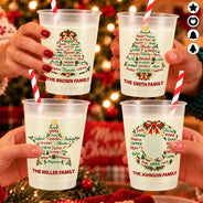 Christmas,Custom Text,Gift For Grandma,Gifts For Her,Sentimental - Christmas Gift For Family Gathering - Personalized Family & Member Names Word Art Tree Bell Star Wreath Frosted Cups