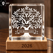 Cozy,Custom Text,Family,Indoor Decor - Gift For Family Parents Grandparents - Personalized Family Tree Crystal Cube Lamp