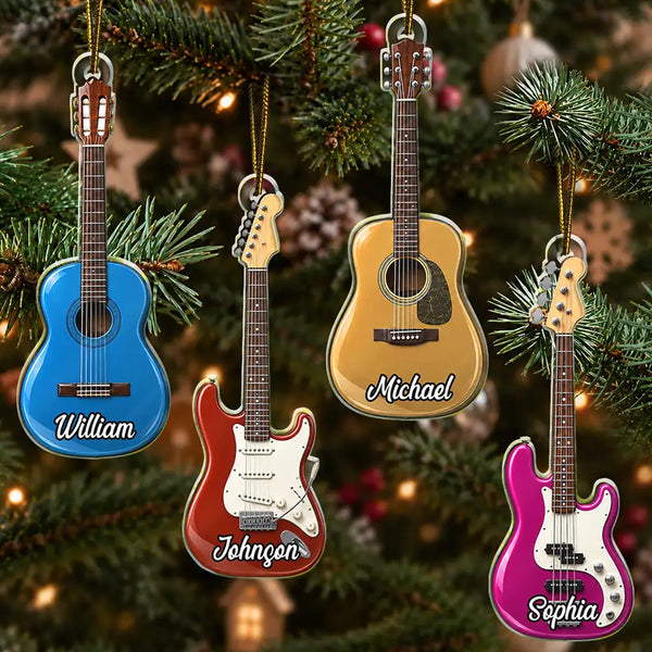 Top Market,Guitar,Christmas,Gifts For Him,Gift For Men,Music,Gift For Yourself,Icon,Happy - Guitar Type Christmas Gift For Guitarist Guitar Lovers - Personalized Custom Shaped Acrylic Ornament