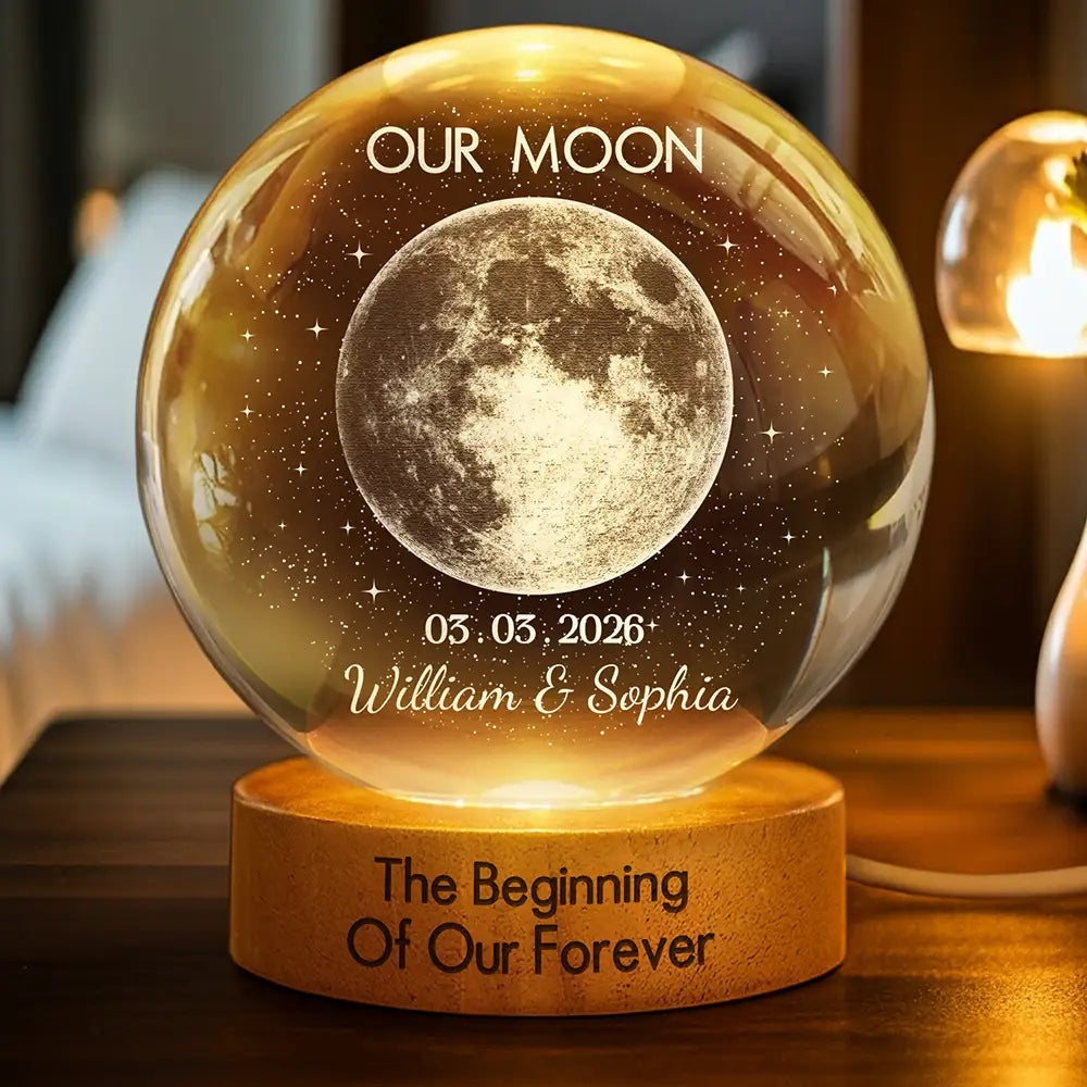 Anniversary,Christmas,Married Couple,Romantic,Gift For Couples,Moon Phase - Moon Phase The Night We Get Married Couple Anniversary - Personalized Crystal Globe Lamp