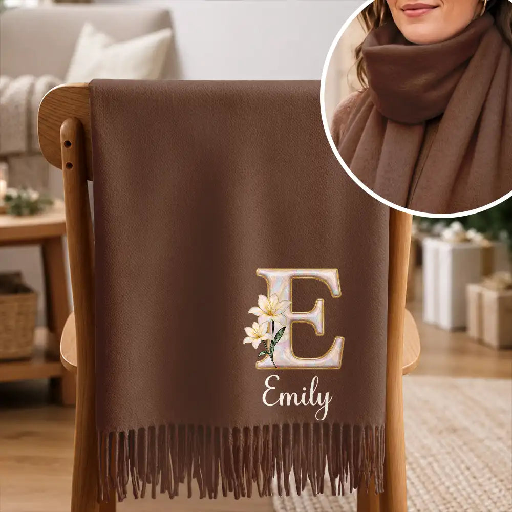 Christmas,Gift For Women,Gift For Yourself,Gifts For Her,Happy,Icon - Gift For Mom Daughter Besties - Personalized Mother Of Pearl Effect Birth Flower Tassel Scarf