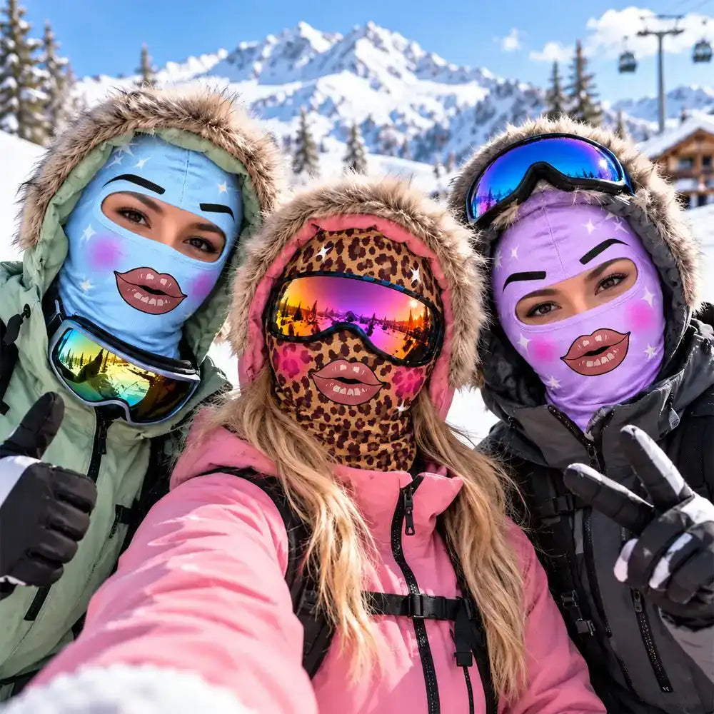 Christmas, Humorous, Icon, Skiing - Funny Matching Gift For Skier Besties - Personalized Glam Face Balaclava Face Mask