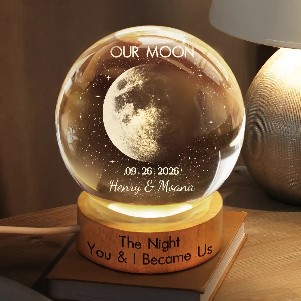 Anniversary,Christmas,Married Couple,Romantic,Gift For Couples,Moon Phase - Moon Phase The Night We Get Married Couple Anniversary - Personalized Crystal Globe Lamp
