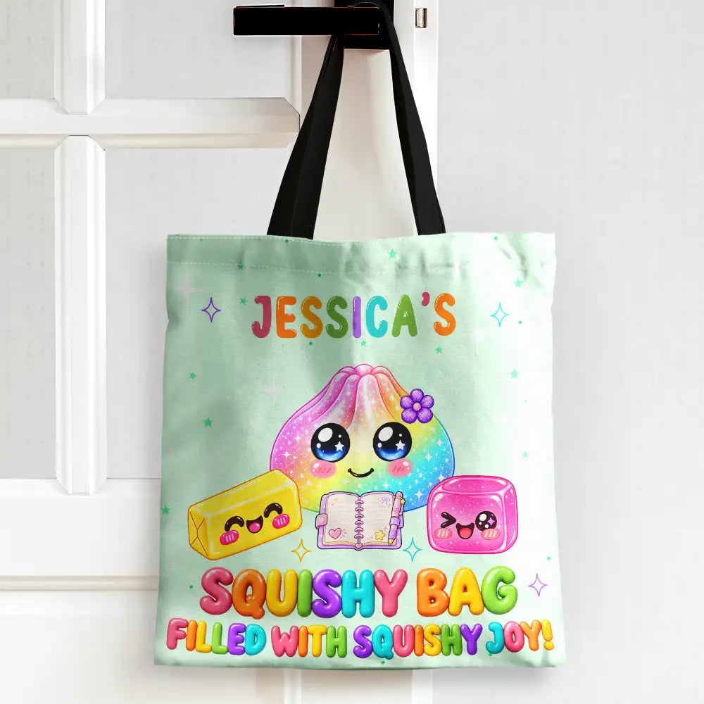 Christmas,Gift For Children,Gift For Daughter,Gifts For Her,Icon,Playful,Top Market - Gift For Kids Girls - Personalized Name & Color Squishy Bag Filled With Squishy Joy Tote Bag