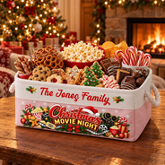 Christmas,Cozy,Custom Text,Family,Top Market - Gift For Holiday Gathering - Personalized Family Name Christmas Eve Movie Night Snack Storage Basket Storage Basket
