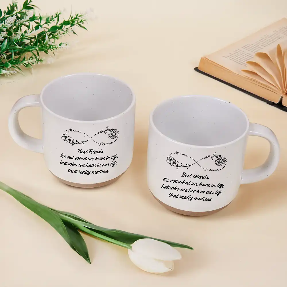 Afro Besties,Christmas,Gift For Bestie,Sentimental,Vector - Just Because Gift For Besties - Personalized Birth Month Flower Pottery Mug