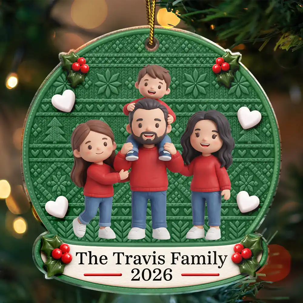 Art Design,Christmas,Custom Photo,Family,Happy,Indoor Decor,Photo - Clay Effect Doll - Family Christmas Gift - Personalized Clay Effect Family Portrait Acrylic Ornament
