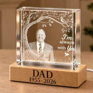 Cozy,Custom Photo,Family,Indoor Decor,Memorial,Memorial Loved One,Remove BG Photo - Sympathy Christmas Gift For Loss Of Dad - Personalized Custom Photo When You Miss Me Have No Fear Crystal Cube Lamp