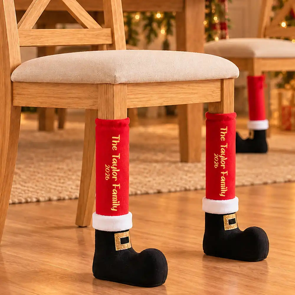 Adorable,Christmas,Custom Text,Gift For Yourself,Gifts For Her,Gifts For Him,Indoor Decor - Christmas Home Decor Gift For Family - Personalized Santa Boot Family Name Furniture Leg Cover