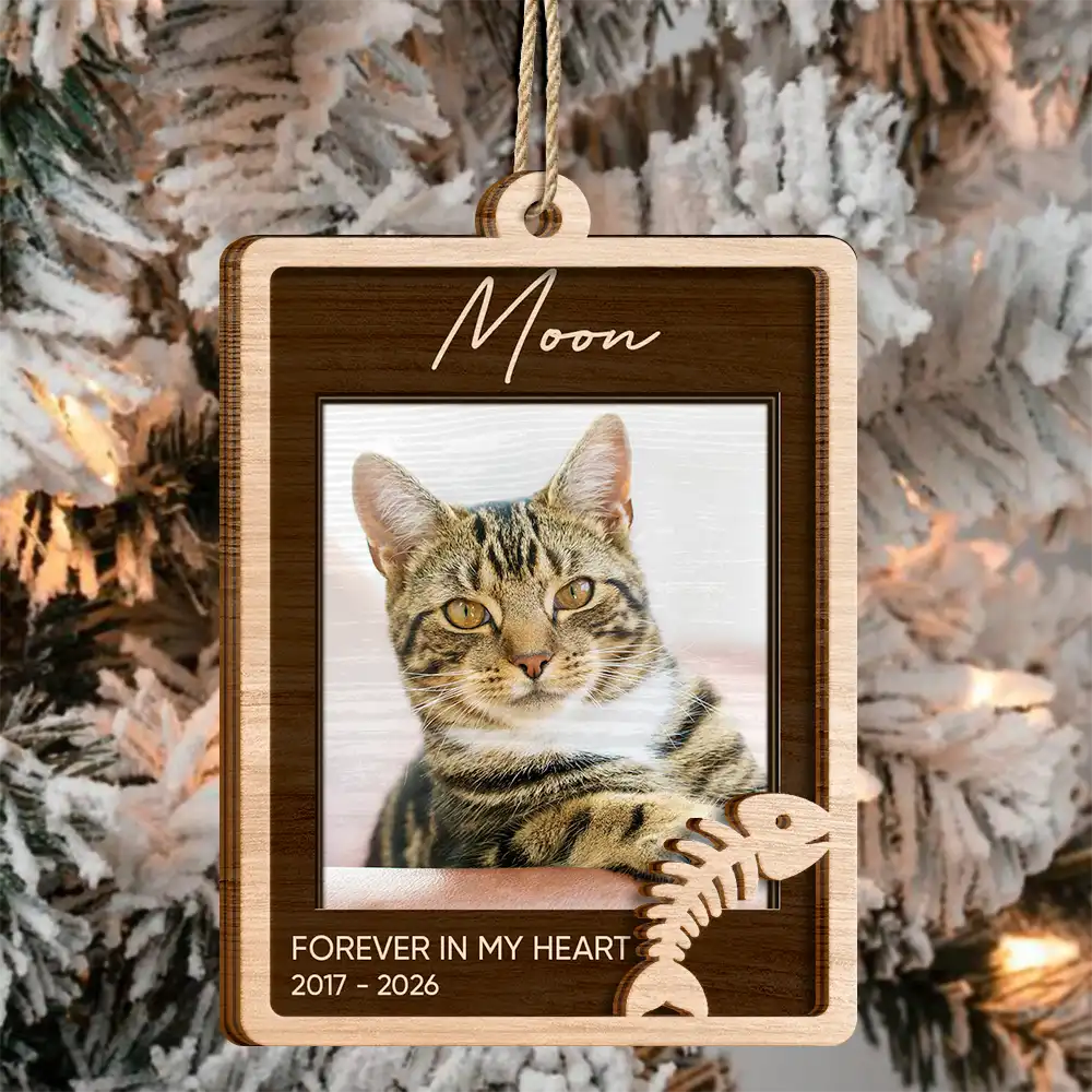 Christmas, Custom Photo, Memorial, Pet Lovers, Pet Memorial, Sympathetic, Upload Full Photo - Pet Memorial Christmas Gift - Personalized Custom Photo In Loving Memory 2-Layered Wooden Ornament