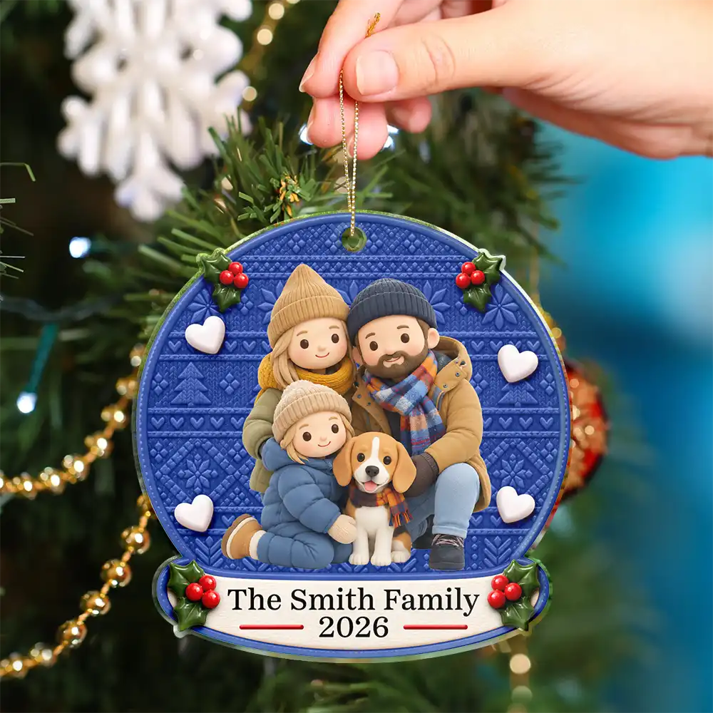 Art Design,Christmas,Custom Photo,Family,Happy,Indoor Decor,Photo - Clay Effect Doll - Family Christmas Gift - Personalized Clay Effect Family Portrait Acrylic Ornament