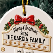Christmas,Family,Happy,Icon - Christmas Gift For Family - Personalized Christmas Stocking 3D Embossed Circle Ceramic Ornament