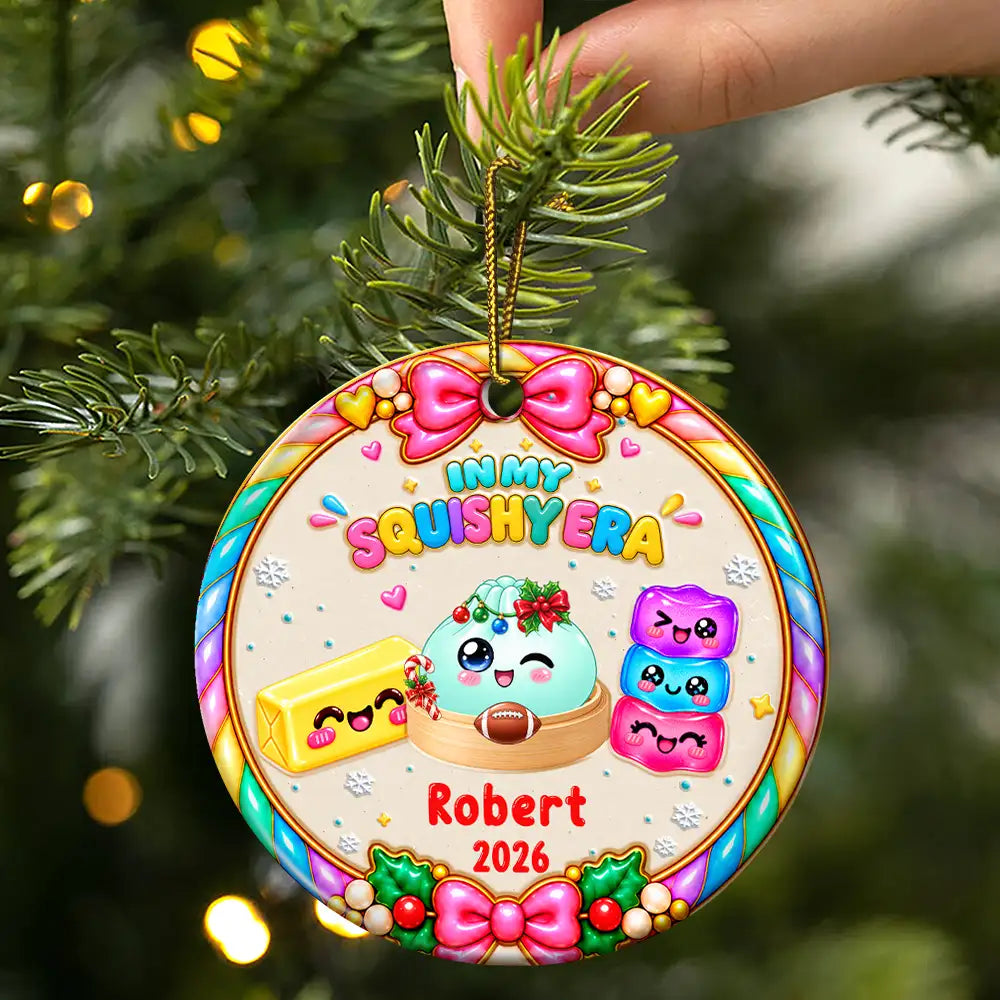 Christmas, Gift For Kids, Icon, Playful - Christmas Gift For Kids Girls Squishy Lovers - Personalized The Year Of Squishy Hunting Circle Ceramic Ornament