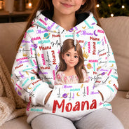 Art Design,Custom Photo,Gift For Kids,Happy,Photo - Cartoon Portrait,Top Market - Christmas Gift For Kids - Personalized Custom Photo Name Cute Pattern Fleece Hoodie