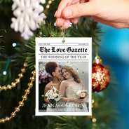 Christmas,Custom Photo,First Christmas,Gift For Couples,Married Couple,Romantic,Top Market,Upload Full Photo - Christmas Gift For Newlywed Couples - Personalized Custom Photo Newspaper Acrylic Ornament