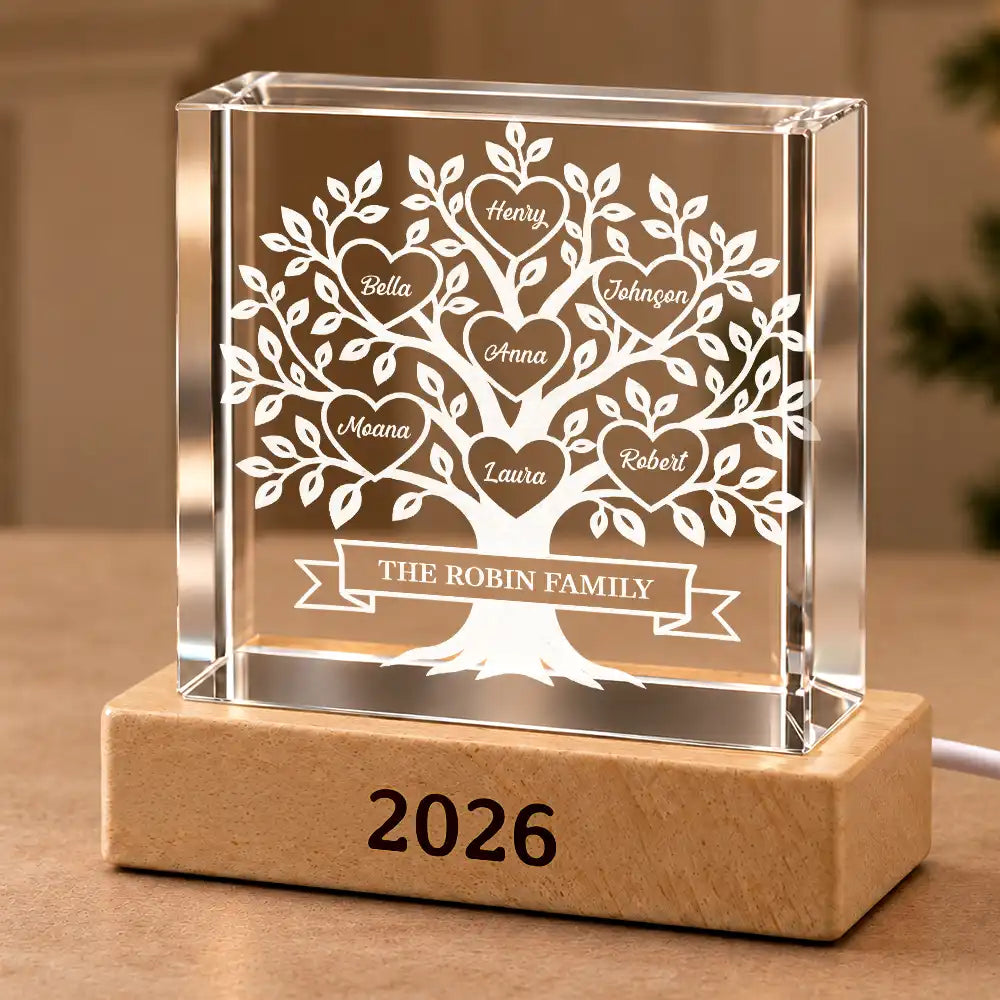 Cozy,Custom Text,Family,Indoor Decor - Gift For Family Parents Grandparents - Personalized Family Tree Crystal Cube Lamp