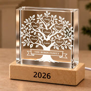 Cozy,Custom Text,Family,Indoor Decor - Gift For Family Parents Grandparents - Personalized Family Tree Crystal Cube Lamp