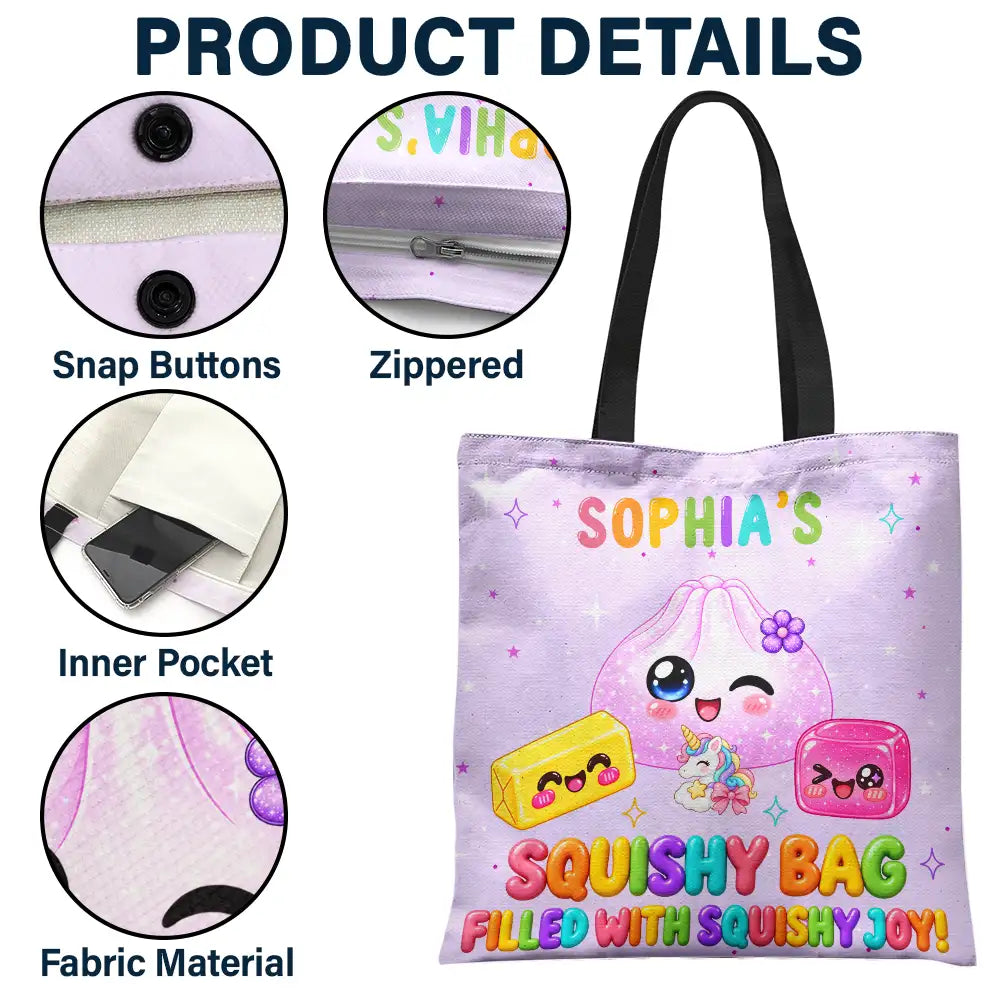 Christmas,Gift For Children,Gift For Daughter,Gifts For Her,Icon,Playful,Top Market - Gift For Kids Girls - Personalized Name & Color Squishy Bag Filled With Squishy Joy Tote Bag