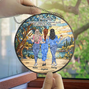 Afro Besties,Christmas,Gift For Bestie,Old Besties,Sentimental,Vector - Bestie Gift - Personalized A True Friendship Is A Journey Stained Glass Window Hanging Suncatcher