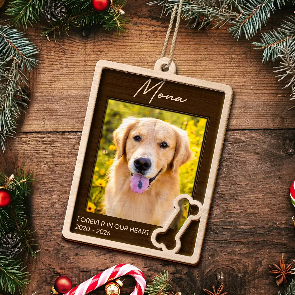 Christmas, Custom Photo, Memorial, Pet Lovers, Pet Memorial, Sympathetic, Upload Full Photo - Pet Memorial Christmas Gift - Personalized Custom Photo In Loving Memory 2-Layered Wooden Ornament