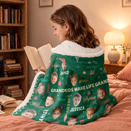 Christmas,Custom Photo,Cut-Face Photo,Gift For Grandma,Gifts For Her,Sentimental - Christmas Gift For Grandma Grandpa - Personalized Custom Photo My Grandkids With Name Pattern Wearable Hooded Blanket