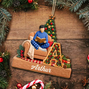 Christmas,Confident,Gift For Yourself,Gifts For Her,Gifts For Him,Reading,Vector - Christmas Gift Book Lovers, Bookworms - Personalized 3D Initial Christmas Concept Wooden Ornament