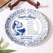Art Design,Romantic,Gift For Couples,Photo - Porcelain Art Style - Custom Photo Watercolor Forever & Always Couple Anniversary - Personalized Ceramic Plate