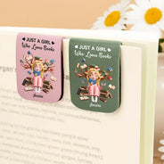 Christmas,Confident,Reading,Vector- Gifts For Book Lovers, Bookworms, Readers - Personalized Just A Girl Who Loves Books Leather Magnetic Bookmark
