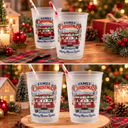 Christmas, Family, Icon, Sentimental - Christmas Gift For Family Gathering - Personalized Family Name Snowman Red Truck All Roads Lead Home At Christmas Frosted Cups