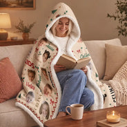 Christmas,Custom Photo,Cut-Face Photo,Gift For Grandma,Gifts For Her,Sentimental - Christmas Gift For Grandma Grandpa - Personalized Custom Photo My Grandkids With Name Pattern Wearable Hooded Blanket