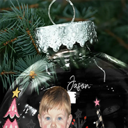 Art Design,Christmas,Custom Photo,Gift For Kids,Photo - Oil Painting,Playful - Christmas Gift For Kids Family - Personalized Custom Photo & Name Kid Portrait With Pine Tree Snowflake Ball Ornament