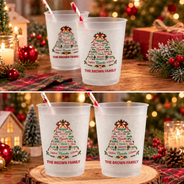 Christmas,Custom Text,Gift For Grandma,Gifts For Her,Sentimental - Christmas Gift For Family Gathering - Personalized Family & Member Names Word Art Tree Bell Star Wreath Frosted Cups