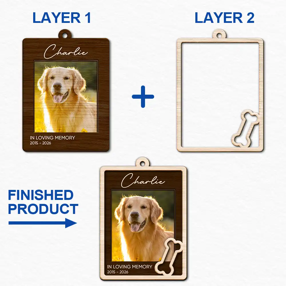 Christmas, Custom Photo, Memorial, Pet Lovers, Pet Memorial, Sympathetic, Upload Full Photo - Pet Memorial Christmas Gift - Personalized Custom Photo In Loving Memory 2-Layered Wooden Ornament