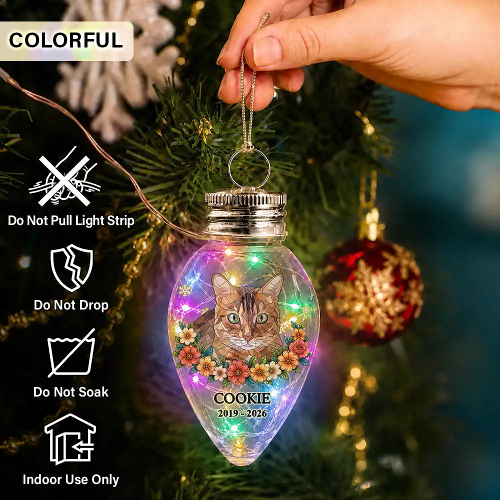 Art Design,Christmas,Custom Photo,Memorial,Pet Lovers,Pet Memorial,Photo - Stained Glass,Sentimental - Memorial Gift For Pet Lovers - Personalized Custom Photo Stained Glass Your Light Will Always Shine In My Heart Chili Bulb LED Light