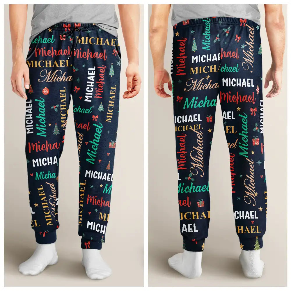 Christmas, Custom Text, Family, Happy - Matching Christmas Gift For Family - Personalized Member Names Holiday Pajama Pants