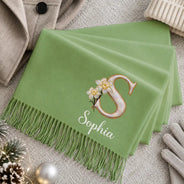 Christmas,Gift For Women,Gift For Yourself,Gifts For Her,Happy,Icon - Gift For Mom Daughter Besties - Personalized Mother Of Pearl Effect Birth Flower Tassel Scarf