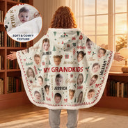 Christmas,Custom Photo,Cut-Face Photo,Gift For Grandma,Gifts For Her,Sentimental - Christmas Gift For Grandma Grandpa - Personalized Custom Photo My Grandkids With Name Pattern Wearable Hooded Blanket