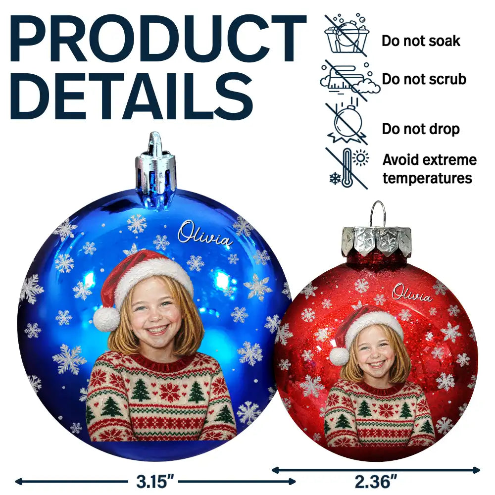 Art Design,Christmas,Custom Photo,Gift For Kids,Photo - Oil Painting,Playful - Christmas Gift For Kids Family - Personalized Custom Photo & Name Kid Portrait With Pine Tree Snowflake Ball Ornament