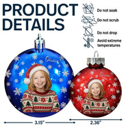 Art Design,Christmas,Custom Photo,Gift For Kids,Photo - Oil Painting,Playful - Christmas Gift For Kids Family - Personalized Custom Photo & Name Kid Portrait With Pine Tree Snowflake Ball Ornament