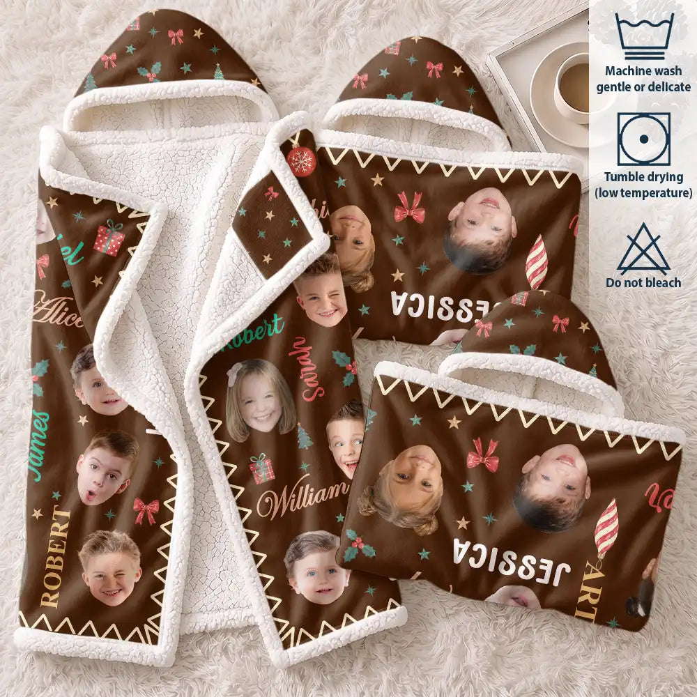 Christmas,Custom Photo,Cut-Face Photo,Gift For Grandma,Gifts For Her,Sentimental - Christmas Gift For Grandma Grandpa - Personalized Custom Photo My Grandkids With Name Pattern Wearable Hooded Blanket