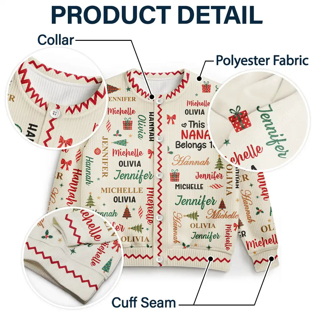 Christmas, Custom Text, Gift For Grandma, Gifts For Her, Happy - Christmas Gift For Grandma Nana - Personalized Kids Names Cardigan