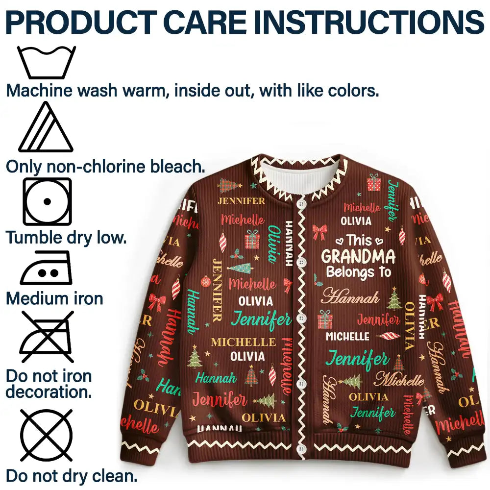 Christmas, Custom Text, Gift For Grandma, Gifts For Her, Happy - Christmas Gift For Grandma Nana - Personalized Kids Names Cardigan