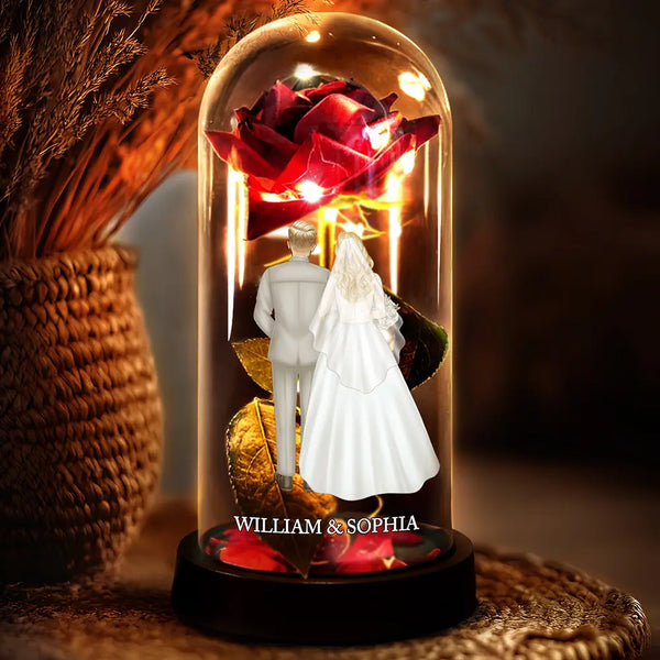 Gift For Couples,Old Couples,Gift For Husband,Gift For Wife,LGBT,Love,Married ,Engaged,Wedding,Wedding Anniversary - Wedding Couple - Personalized Everlasting Rose Dome Lamp