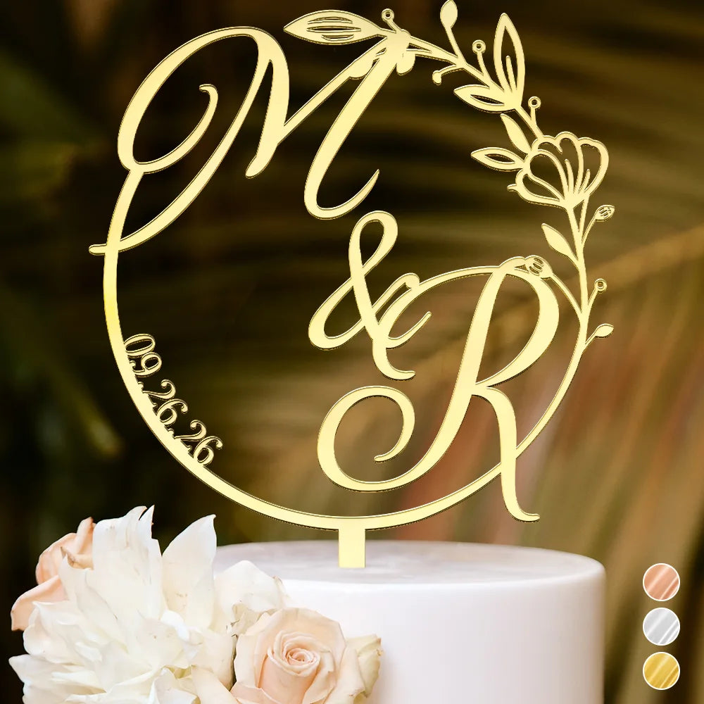 Romantic, Gift For Couples, Wedding, Custom Text - Wedding Couple Initials - Personalized Cake Topper