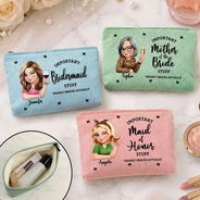 Confident, Bachelorette, Gift For Yourself, Gift For Women, Vector - Wedding Day Important Bride Bridesmaid Stuff - Personalized Corduroy Makeup Bag