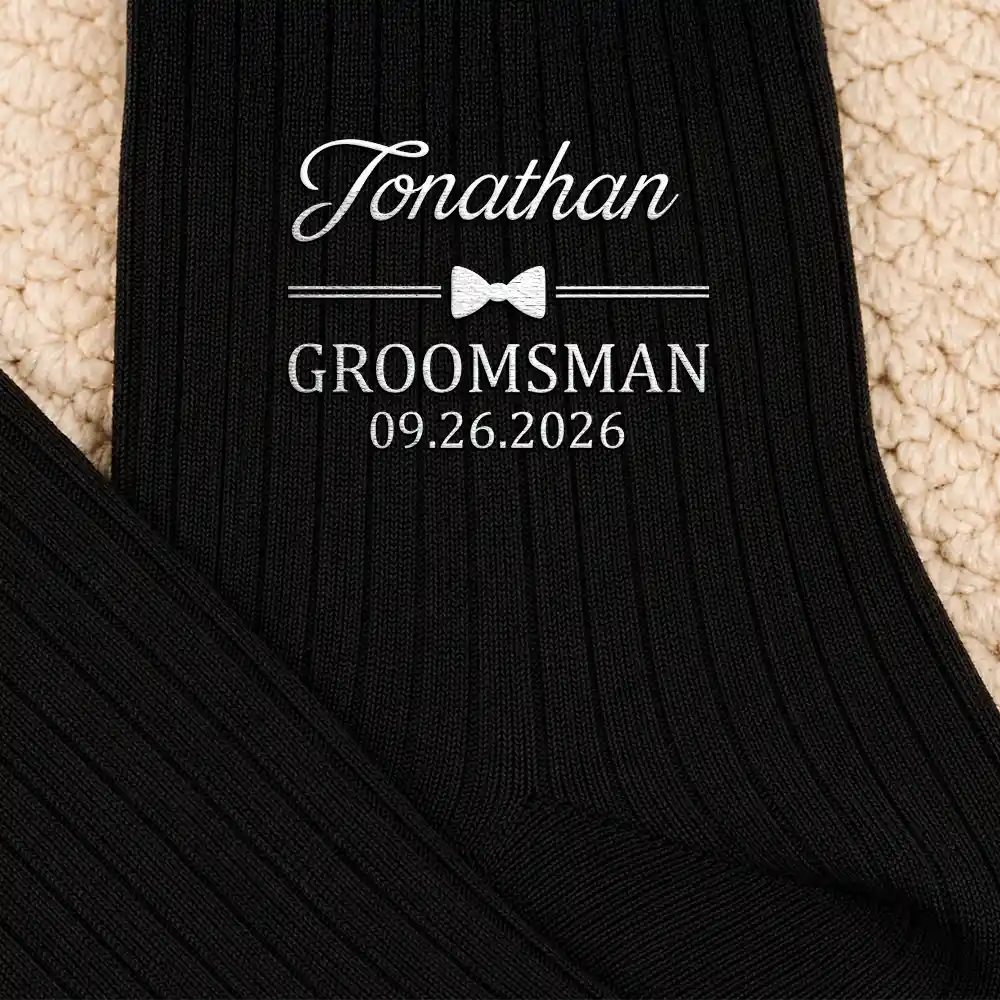 Gift For Men, Gift For Yourself, Wedding, Confident, Custom Text - Wedding Groom Best Man Groomsman - Personalized Embroidered Socks
